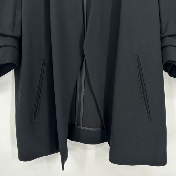 Aritzia Babaton Power Hip Blazer Open Front Ruched 3/4 Sleeve Jacket Crepe Black - Picture 8 of 15